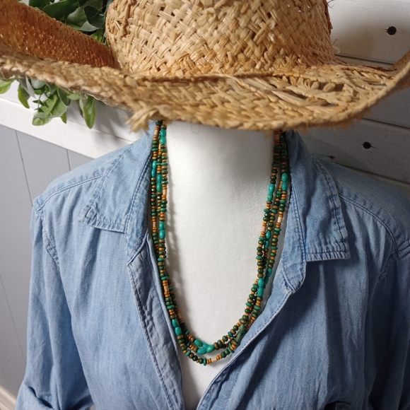 Handmade Wooden Bead Turquoise Southwestern Style Necklaces (3) - Picture 4 of 8